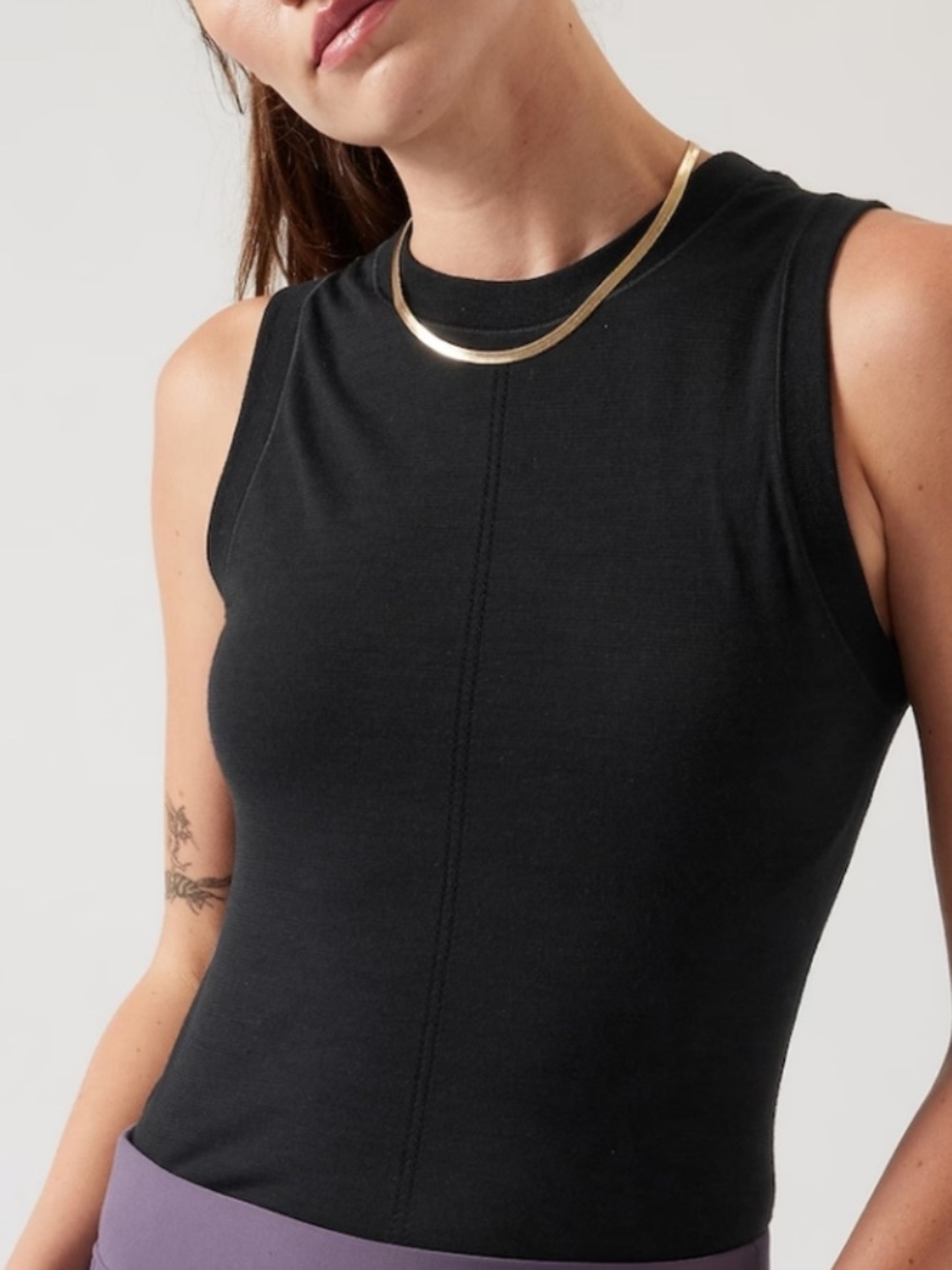 Athleta Ascent Seamless Tank XS Black Merino Wool Blend NWT $69